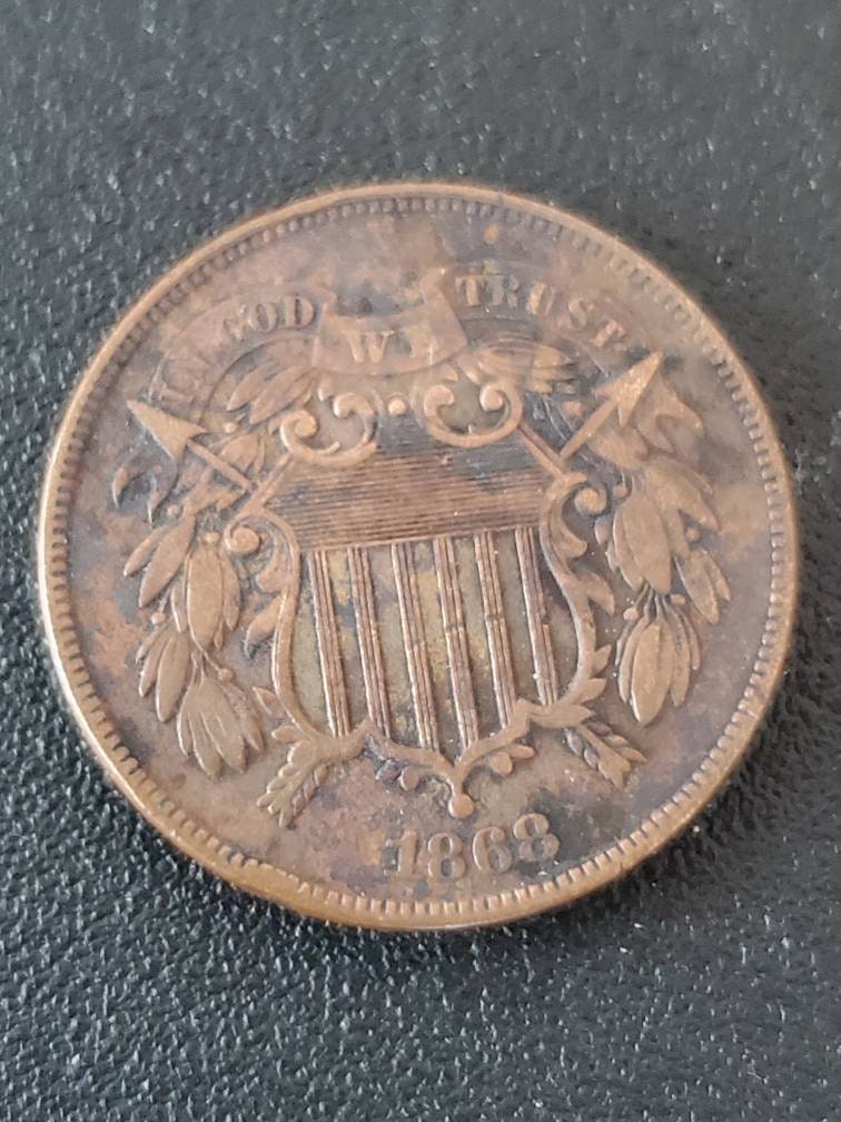 1868 2 cent piece better date coin extra fine details