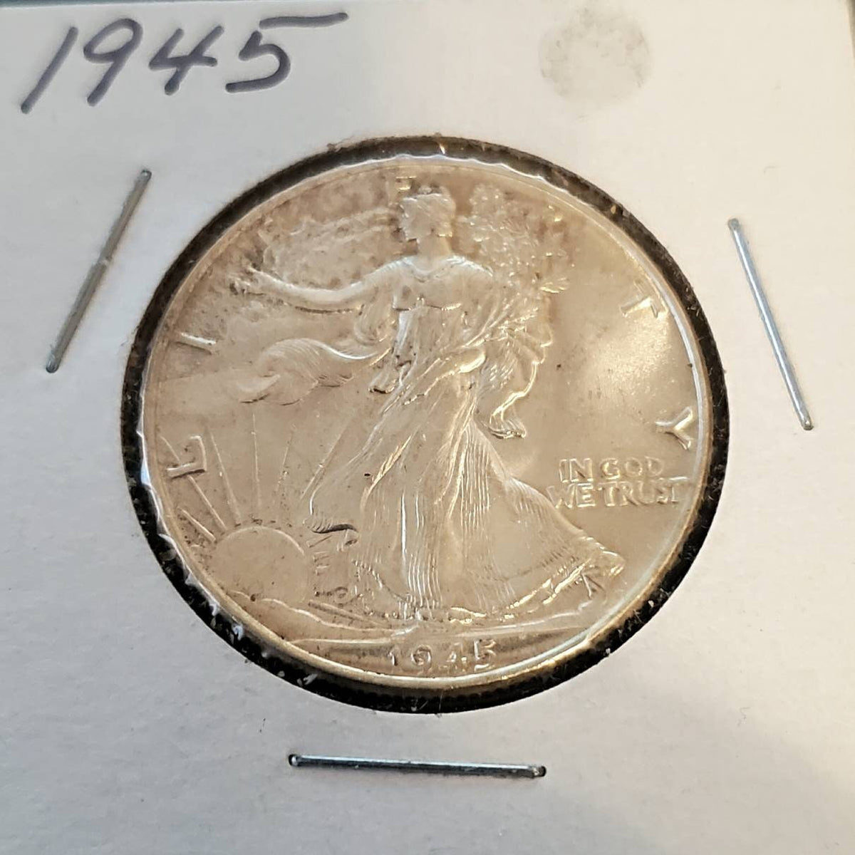 1945 beautiful uncirculated walking liberty silver half dollar mint state coin
