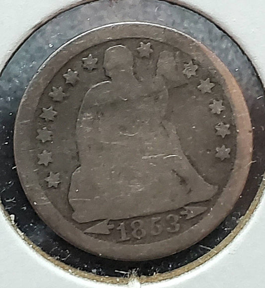1853 with arrows seated liberty silver dime estate coin