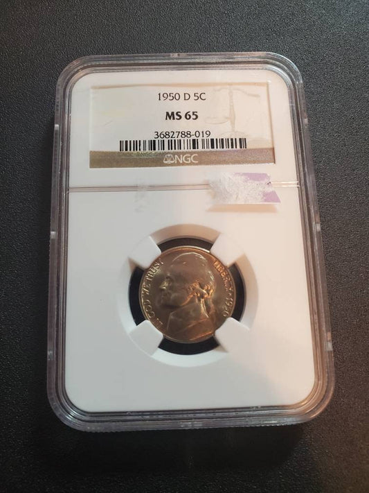 1950d key date Jefferson nickel coin ngc graded ms65