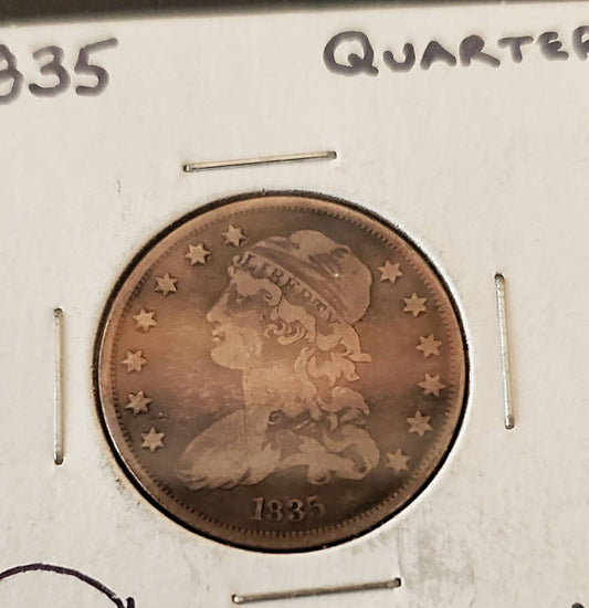 1835 rare bust quarter silver dollar fine plus to very fine a tough choice coin