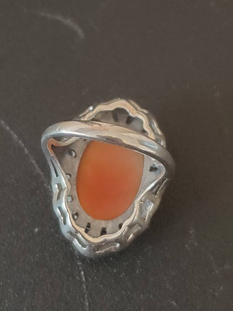 Vintage cameo sterling silver women's fashion ring with maracite