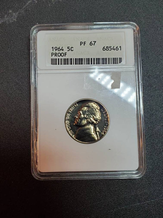 1964 proof nickel old anacs pr67 super gem
