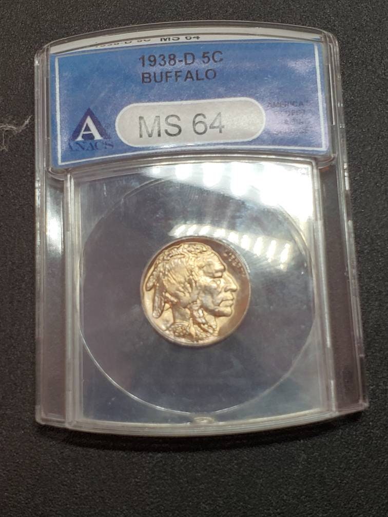 1938d buffalo nickel graded ms64 old anacs holder looks ms65