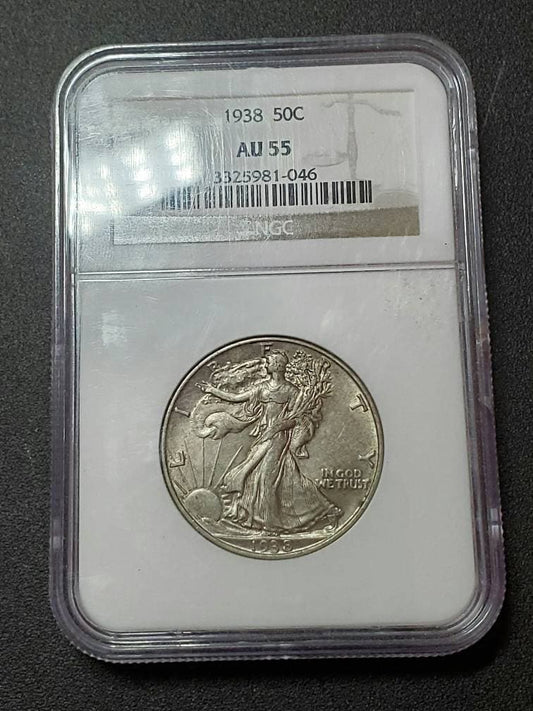 1938 walking liberty silver half dollar graded au55 by ngc free shipping