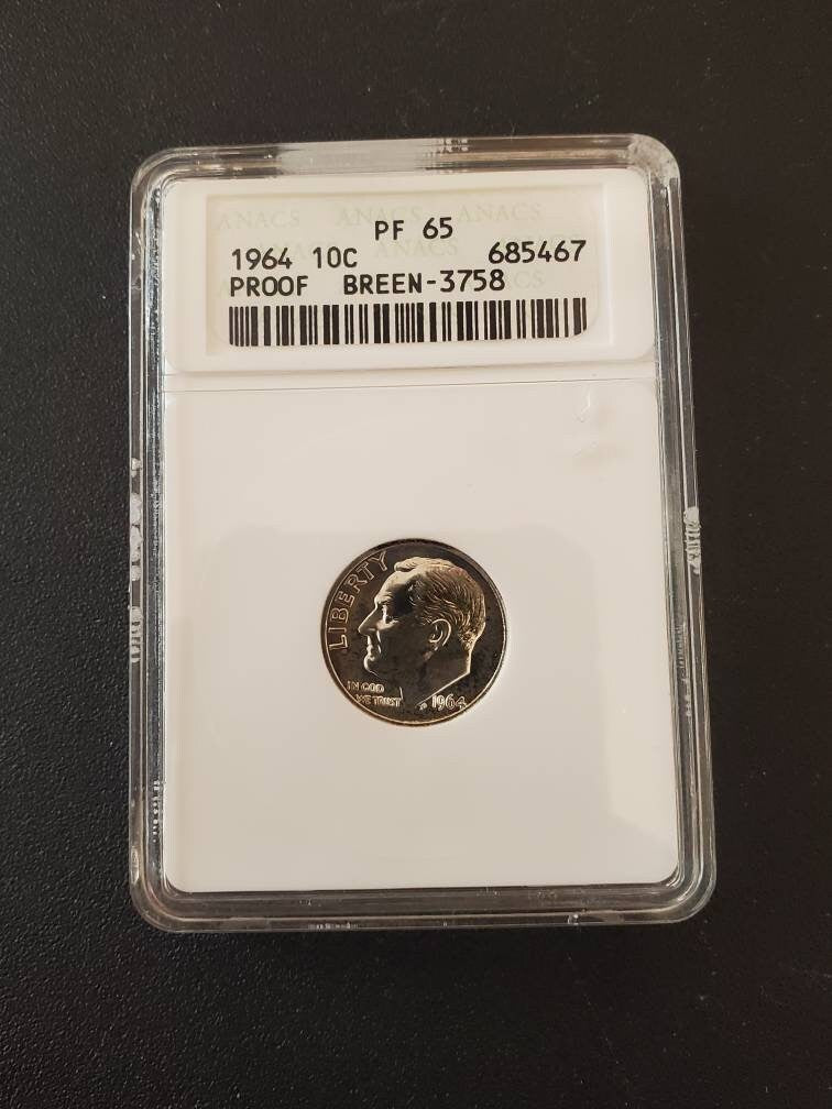1964 proof silver Roosevelt dime breen variety rare anacs graded