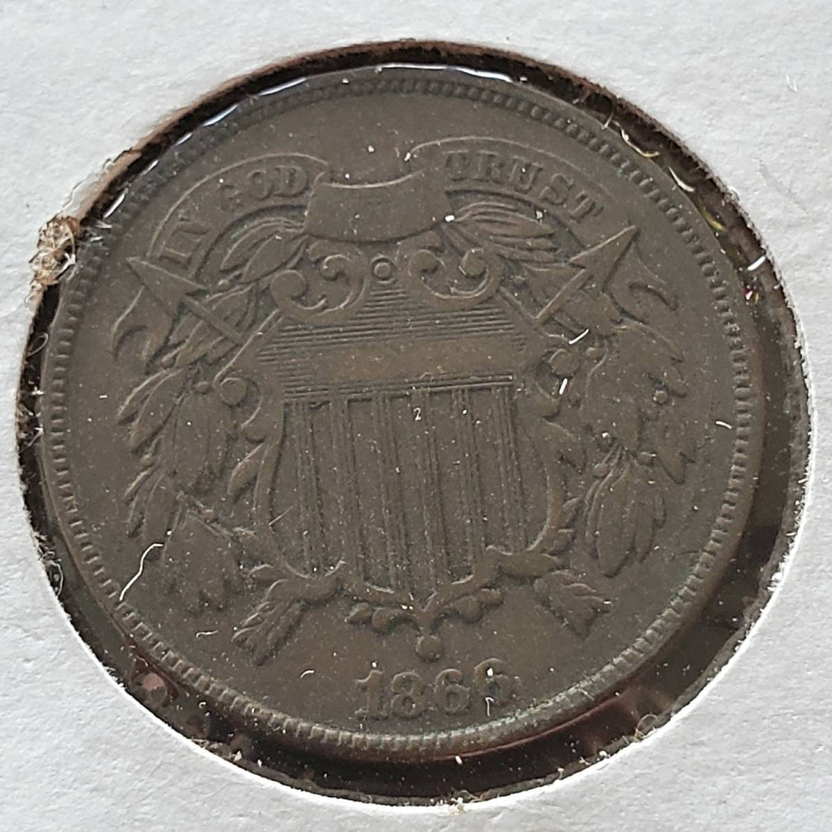 1866 very fine copper two cent piece