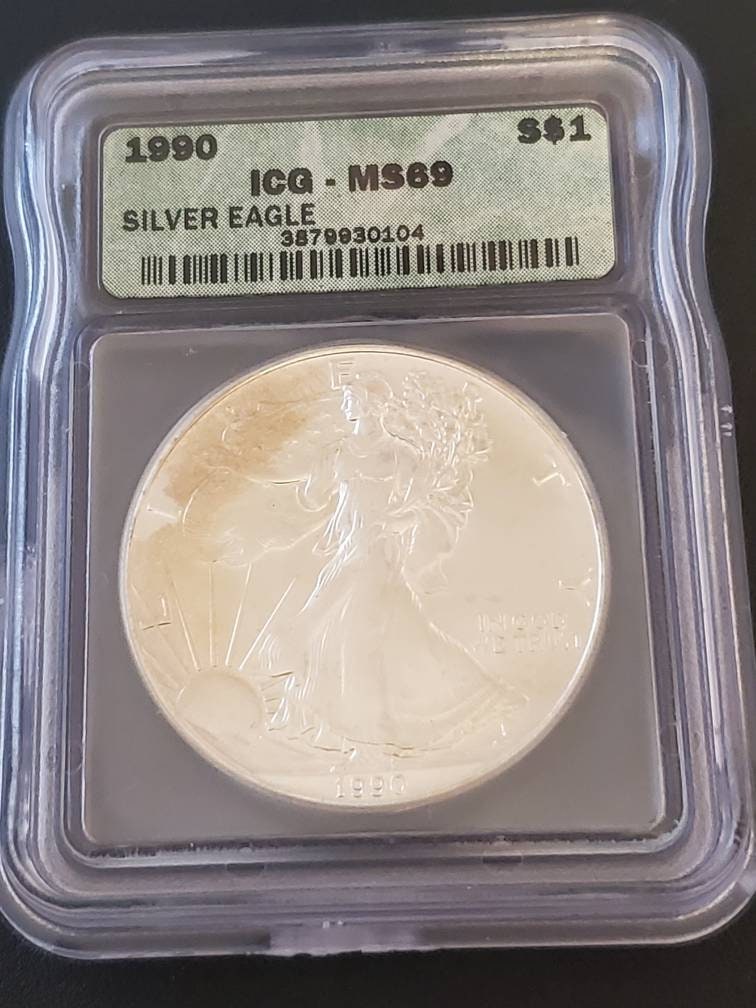 1990s America silver eagle fine ounce silver ms69 graded ICG