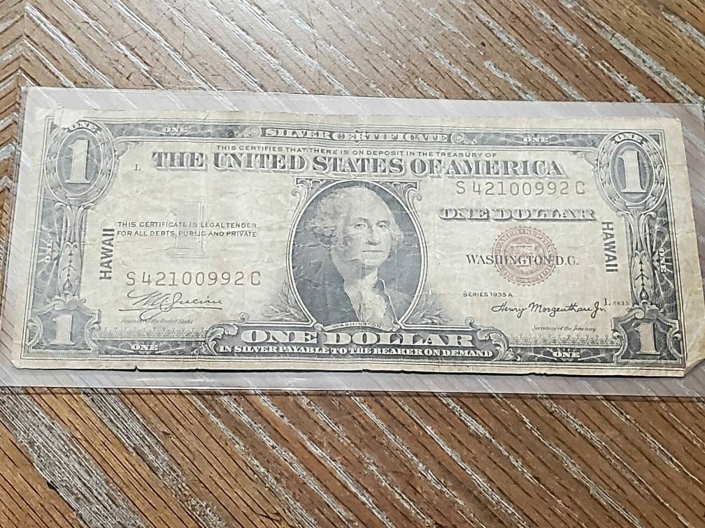 1935a one dollar Hawaii world War two overprint historical brown seal note