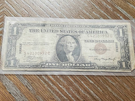 1935a one dollar Hawaii world War two overprint historical brown seal note