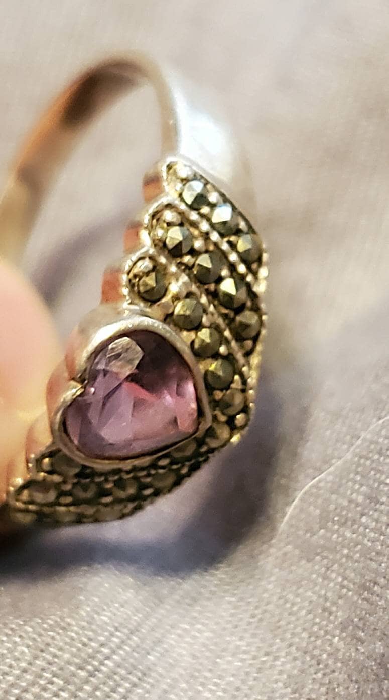 Vintage 925 sterling silver maracite and amethyst ring lovely large ring