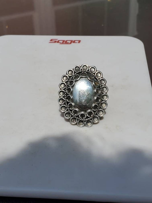 Large sterling silver southwestern style half ounce geometric ring