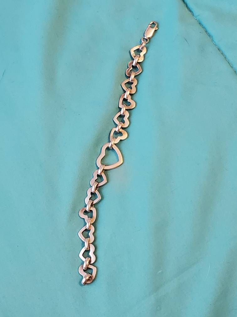Vintage sterling silver 925 solid silver bracelet bangle hearts style