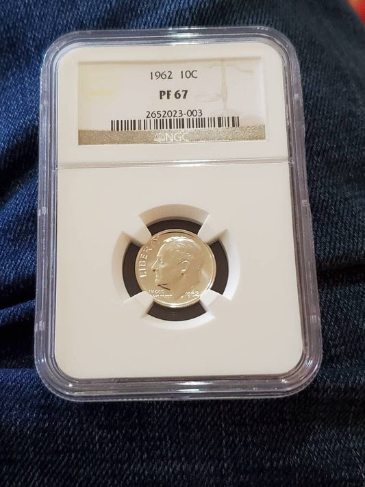 1962 proof silver dime proof67 old silver dime graded ngc coin