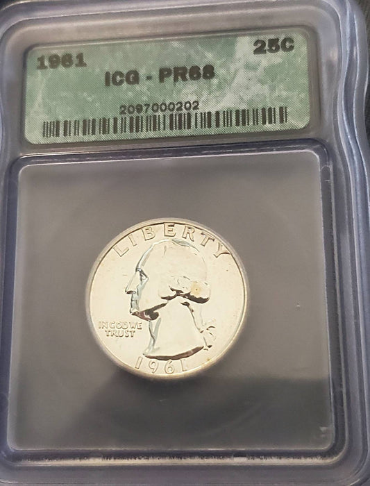 1961 proof Washington silver quarter superb gem proof 68