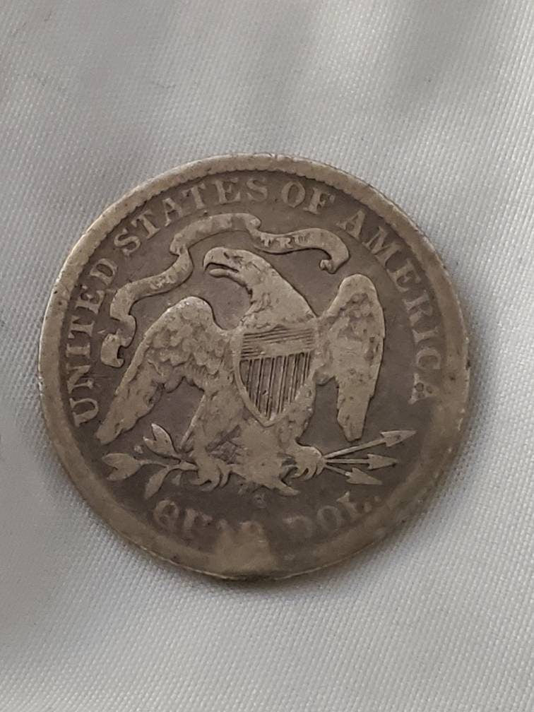1876 silver seated liberty quarter type coin, centennial coin plugged