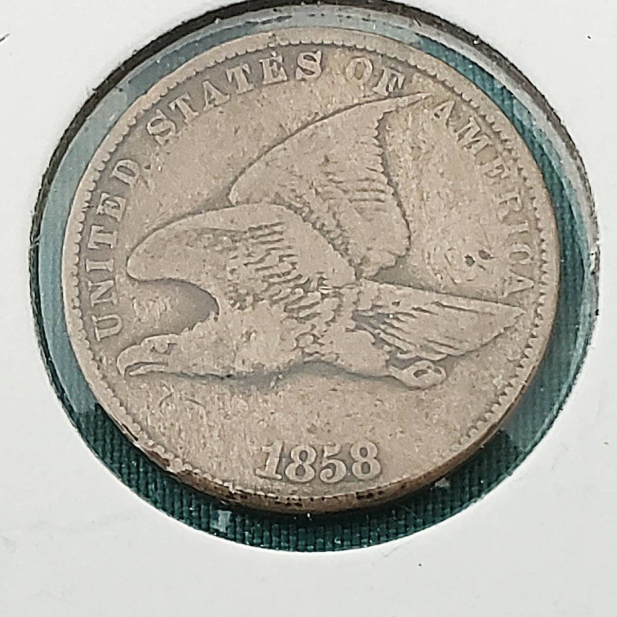 1858 flying eagle cent, a very good plus copper coin