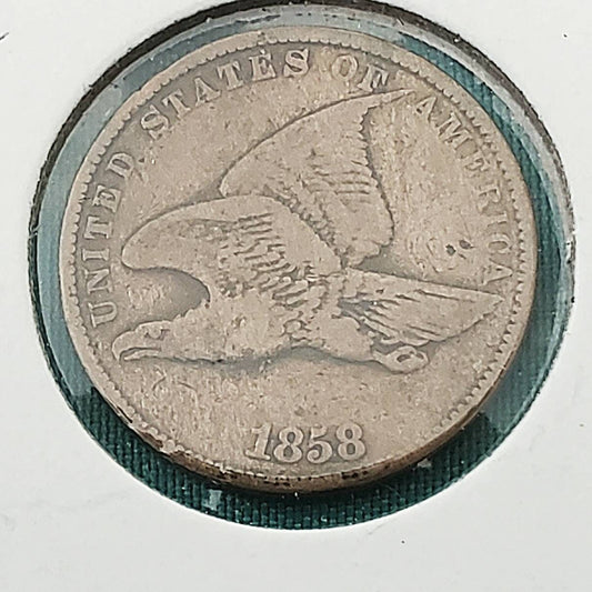 1858 flying eagle cent, a very good plus copper coin