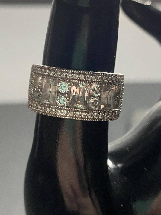 Large sterling silver 925 and cubic zirconia women's spring fashion ring