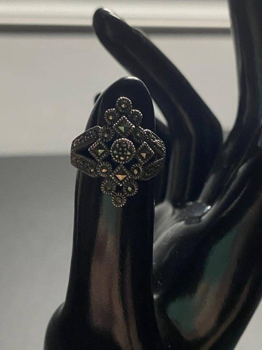 Vintage maracite sterling silver women's fashion ring