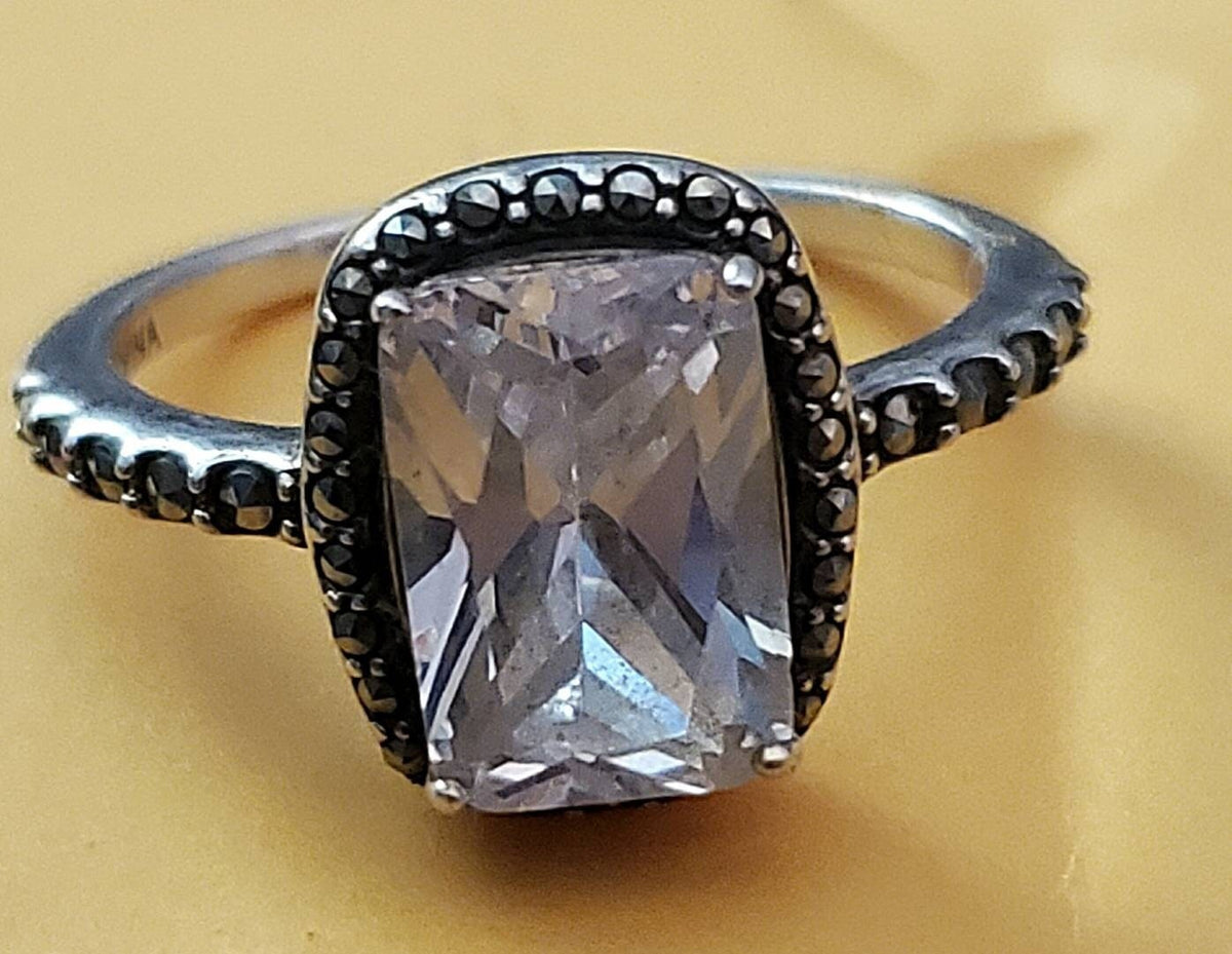 Cz sterling silver stackable statement ring 925 vintage stone