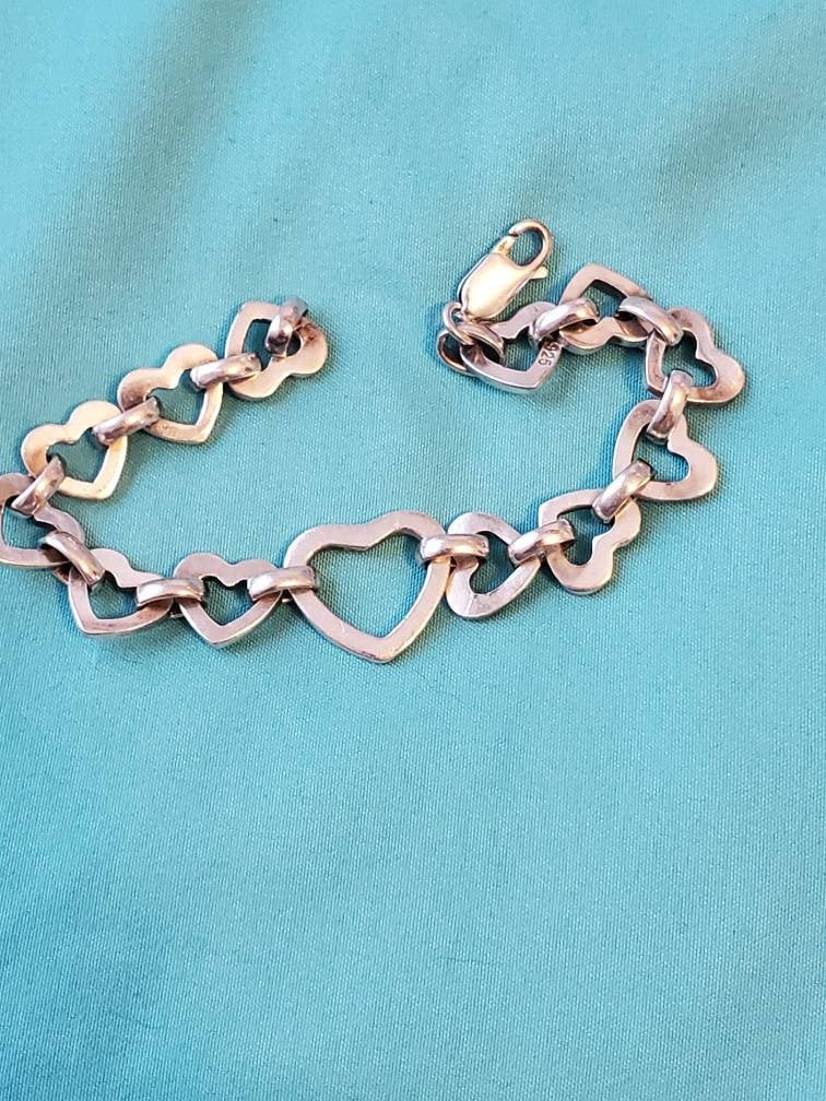 Vintage sterling silver 925 solid silver bracelet bangle hearts style