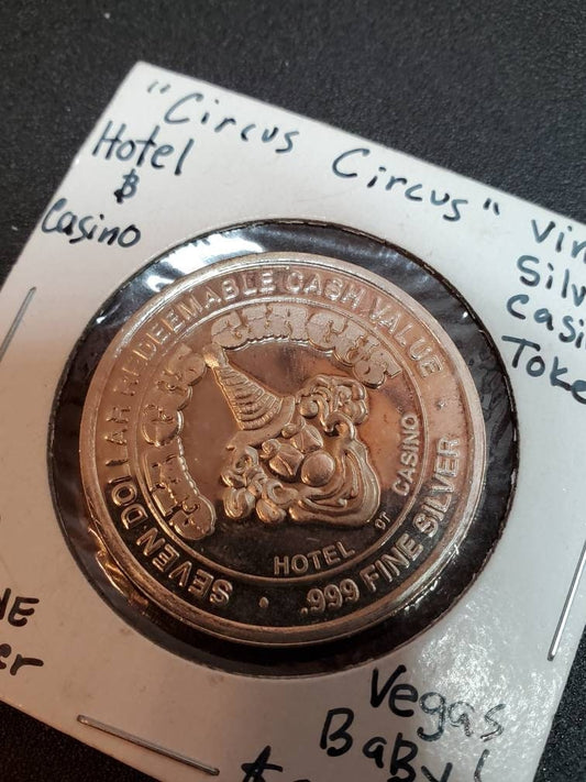 Vintage fine silver circus circus Las Vegas hotel gambling token two thirds of an ounce collectible silver round