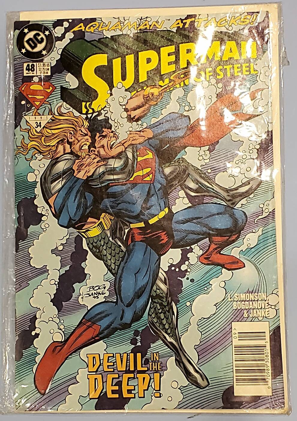 Superman man of steel vintage comic book in plastic sleeve, DC comic company