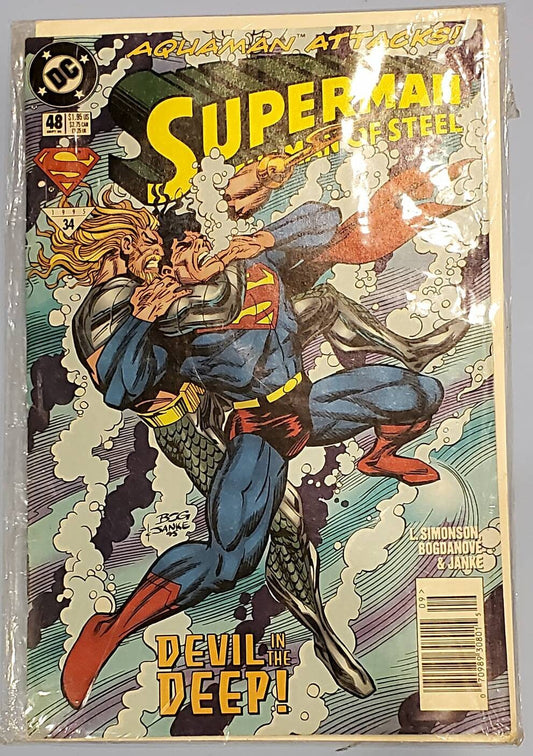 Superman man of steel vintage comic book in plastic sleeve, DC comic company