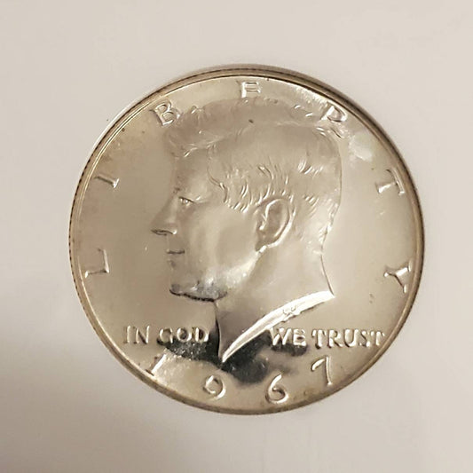 1967 Kennedy silver half dollar special mint set coin ms66 cameo, graded gem uncirulated 40 percent silver 50 cent piece
