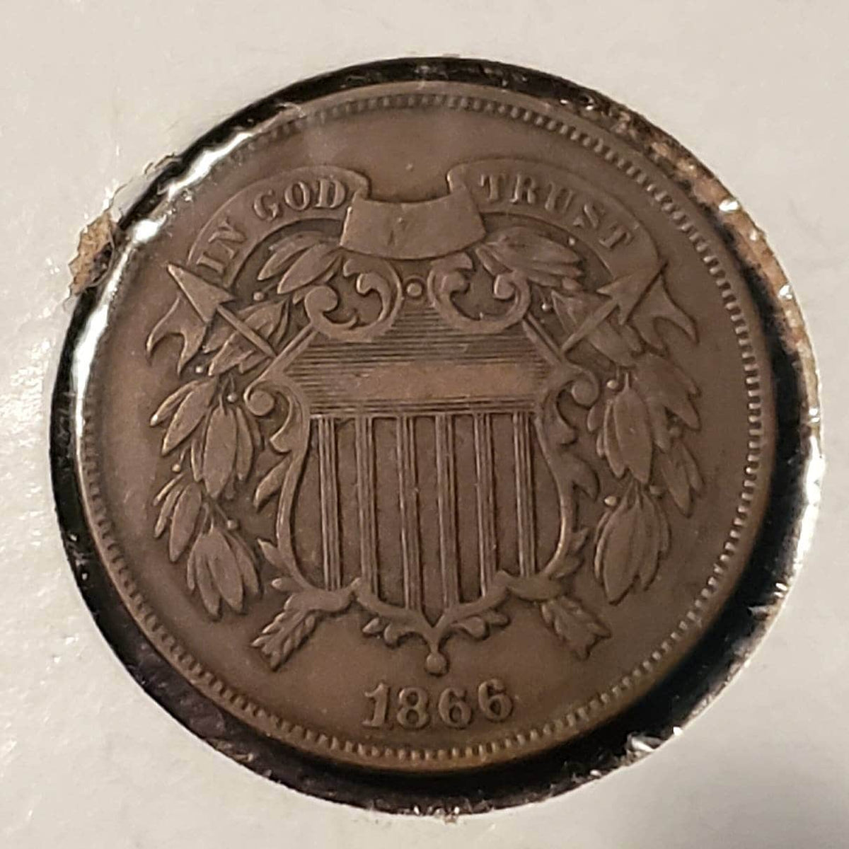 1866 two cent piece very fine condition chocolate brown type coin