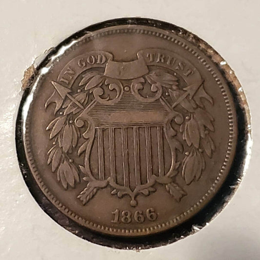 1866 two cent piece very fine condition chocolate brown type coin