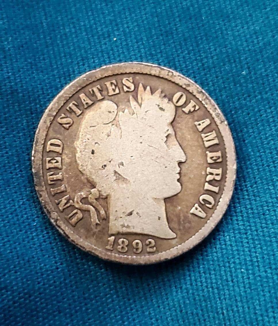 1892 barber dime silver coin first year