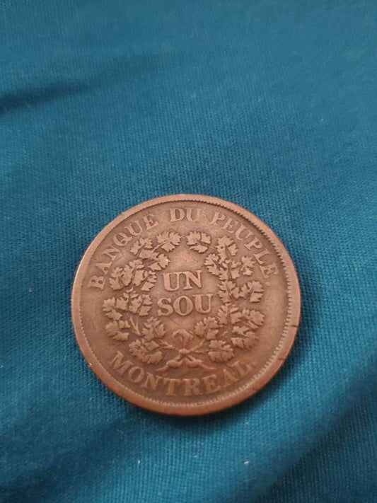 1830s bank of Montreal Bank token un sou agriculture and commerce