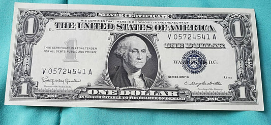 1957 choice uncirculated one dollar silver certificate Washington currency