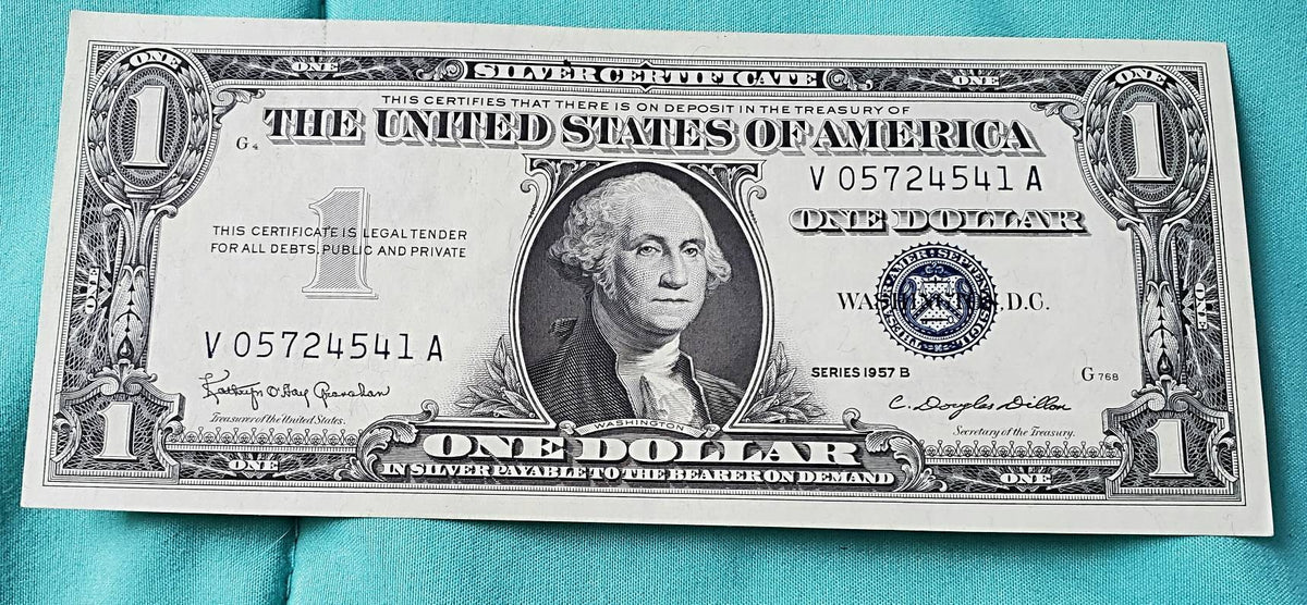 1957 choice high grade one dollar silver certificate Washington currency crisp