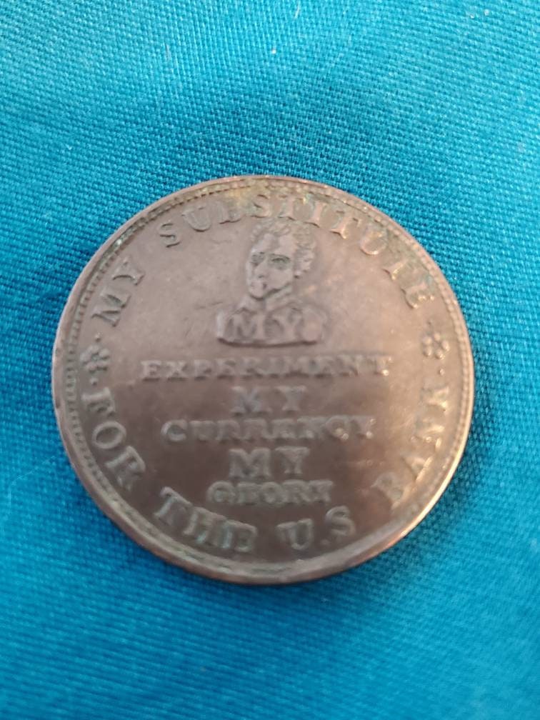 1834 hard times us token, rare in nice condition, anti Andrew Jackson pig political satire piece