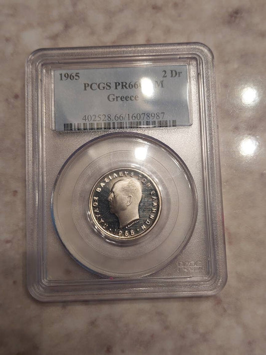 1965 Greek 2 Drachma pcgs graded cameo proof, lovely old coin