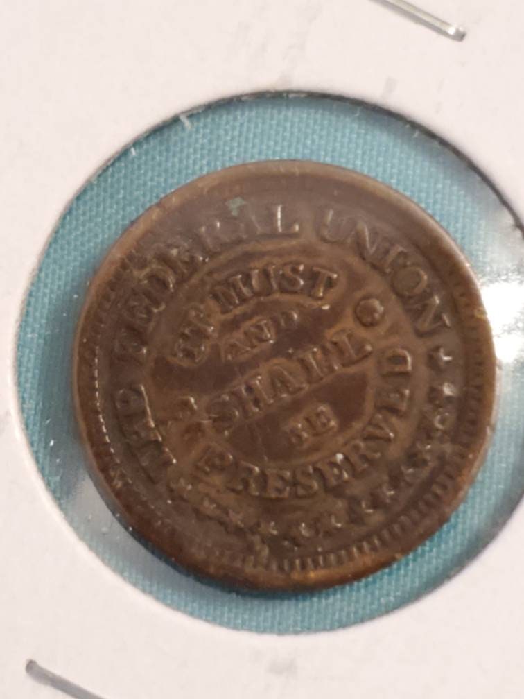 1863 army navy Civil War token, nice condition antique copper coin circulated during the civil war