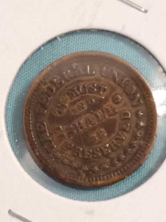 1863 army navy Civil War token, nice condition antique copper coin circulated during the civil war