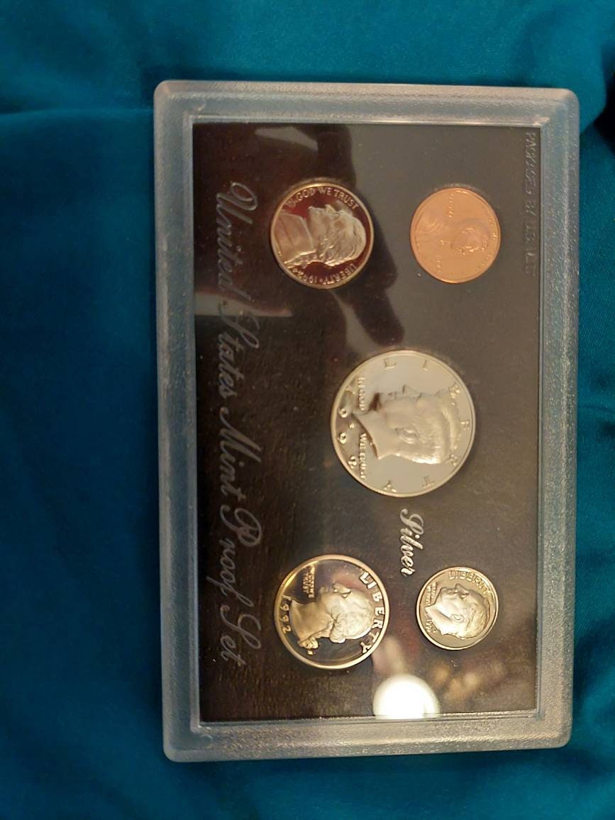 1992s silver black box proof set includes 90% silver coins, us coin collecting
