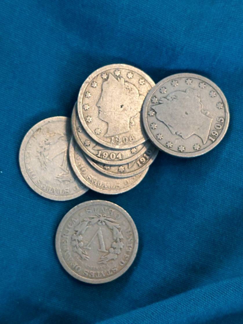 Two v nickel coin lot, you get 2 circulated full date v nickels, us coins