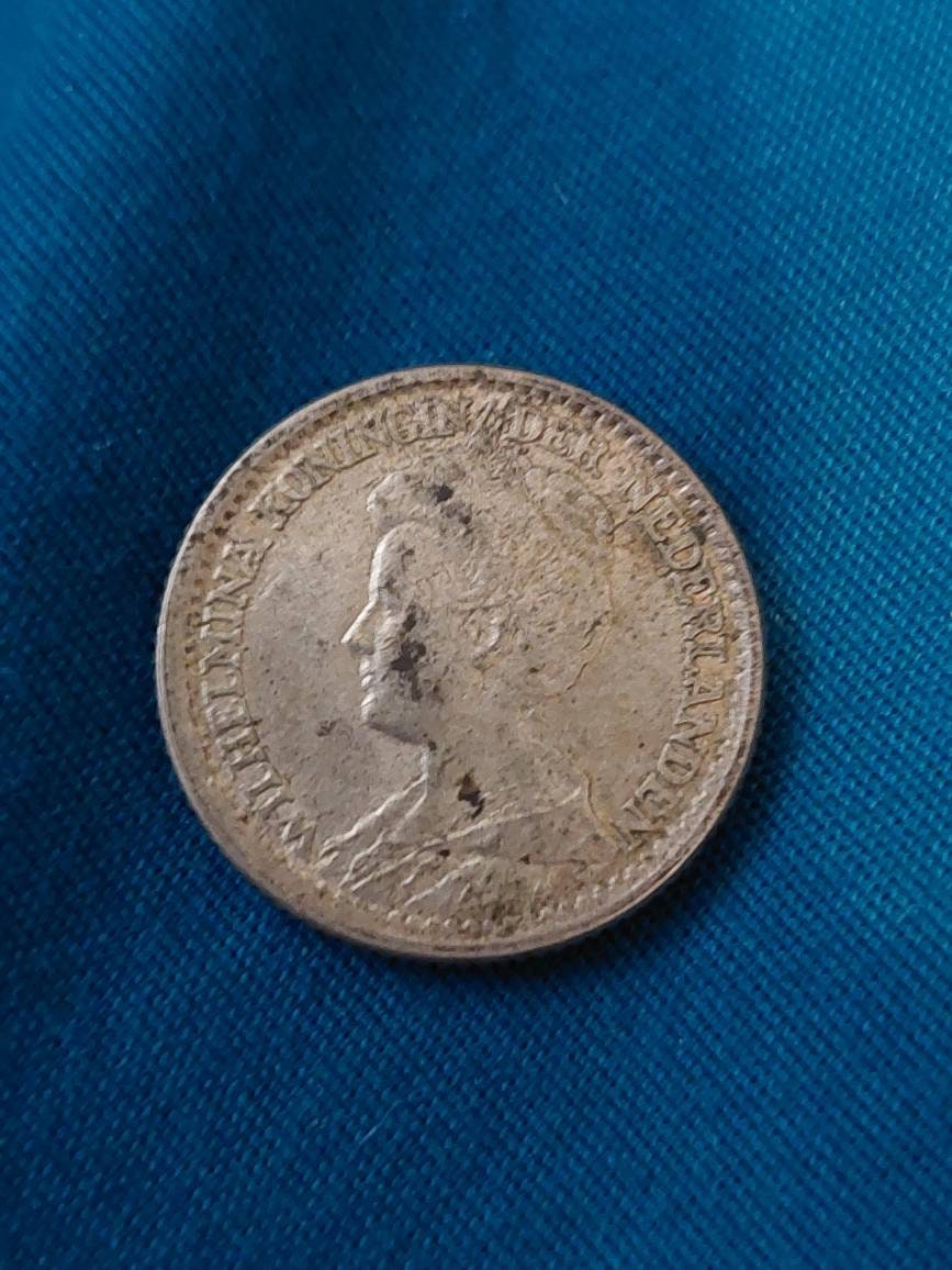 1918 Netherlands silver 25 cents coin, coin collecting,  gifts for him