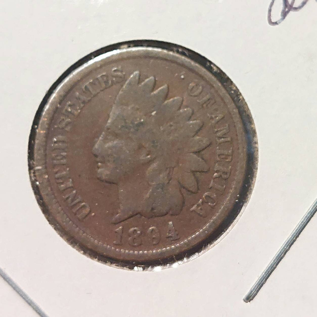 1894 indian head penny, semi key date vg/f