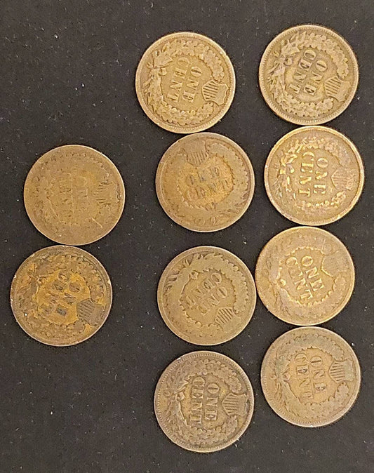 10 1800s date indian head penny set, you get 10 pre-1900s indian head cent coins, us coin collecting hobby, gifts for him old money US made