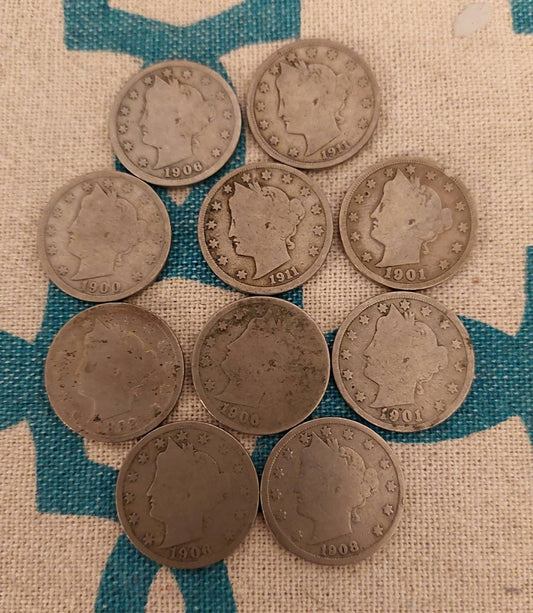 10 v nickels, liberty head 5 cent pieces includes an 1800s, rare us old coins and collectibles, gifts for him