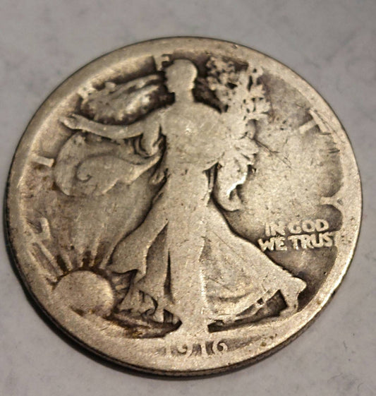 1916 walking liberty first year key date half dollar, free shipping