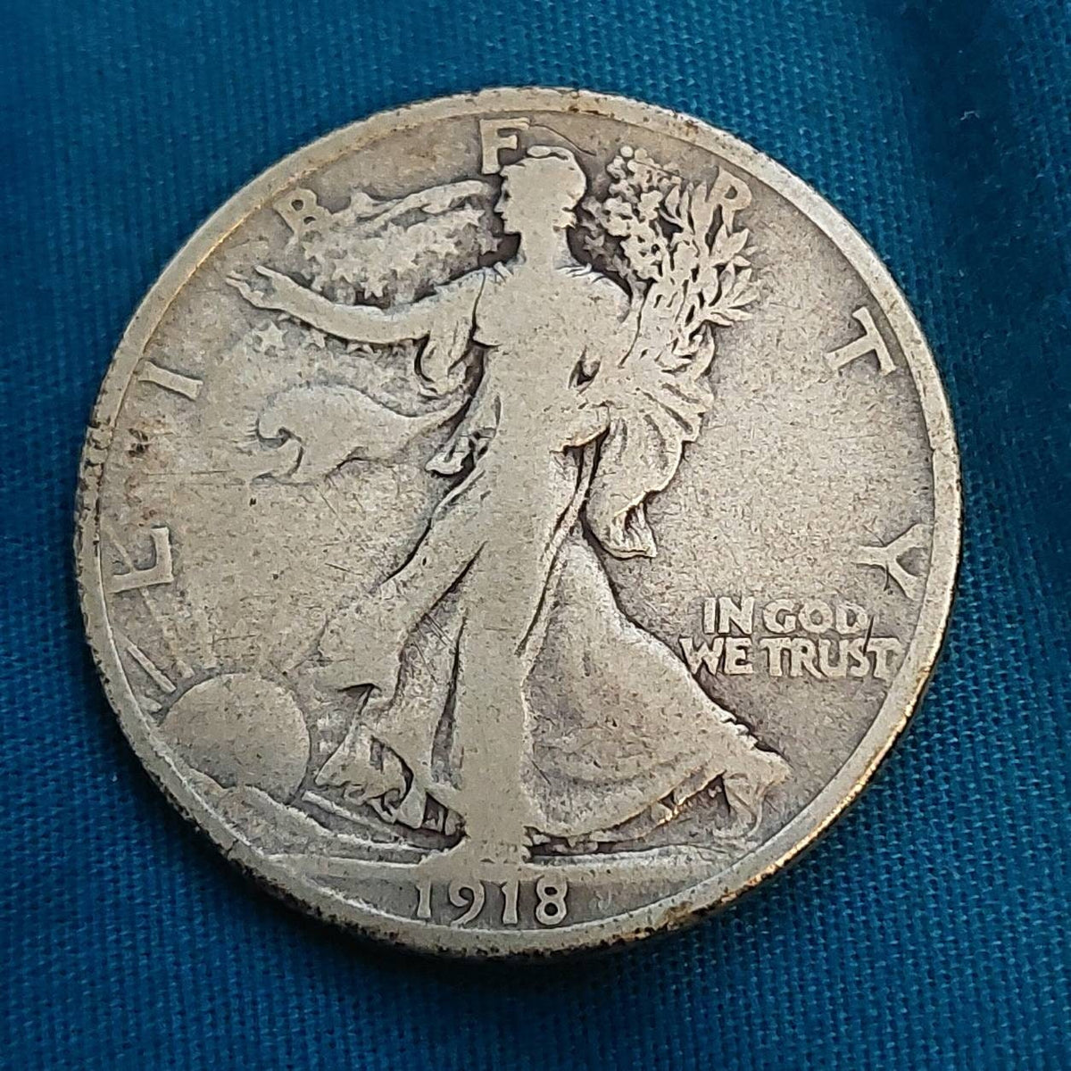 1918d walking liberty half dollar, silver coin tough date