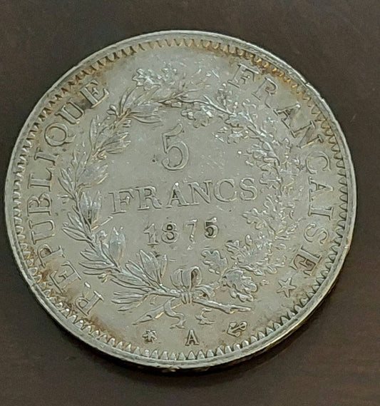 1875a French 5 francs silver world coin