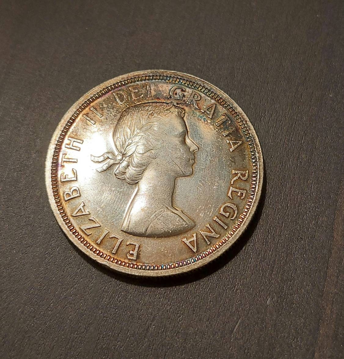 1953 Canada silver Canoe dollar, toned